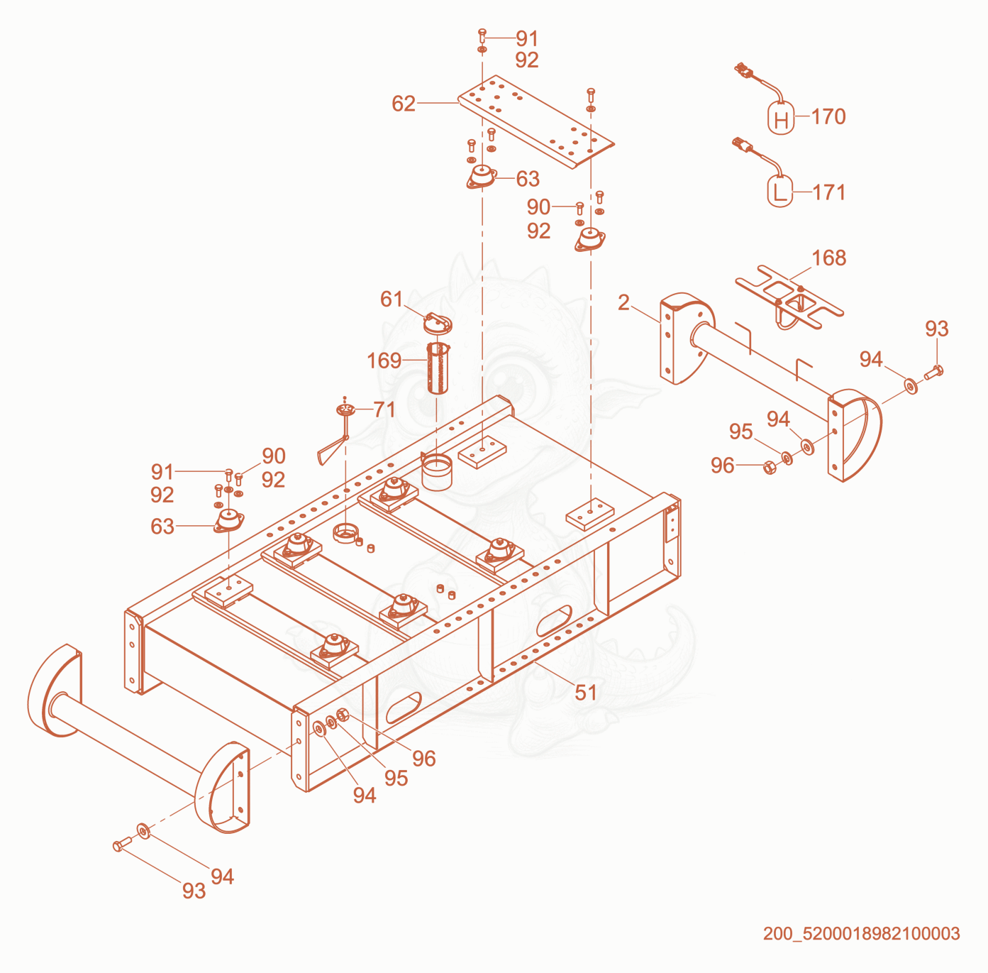 Exploded parts diagram of the Skid cpl. of a Wacker Neuson APT6SCW, with numbered balloons