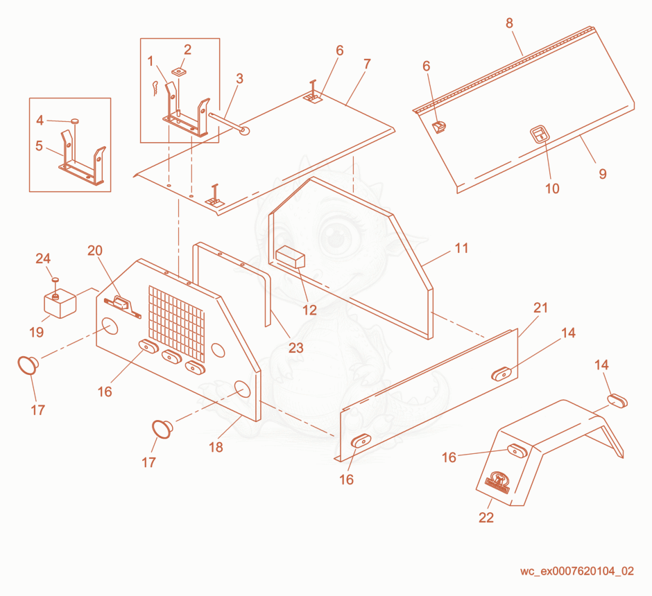 Exploded parts diagram of the Enclosure of a Wacker Neuson LTP4SZ, with numbered balloons