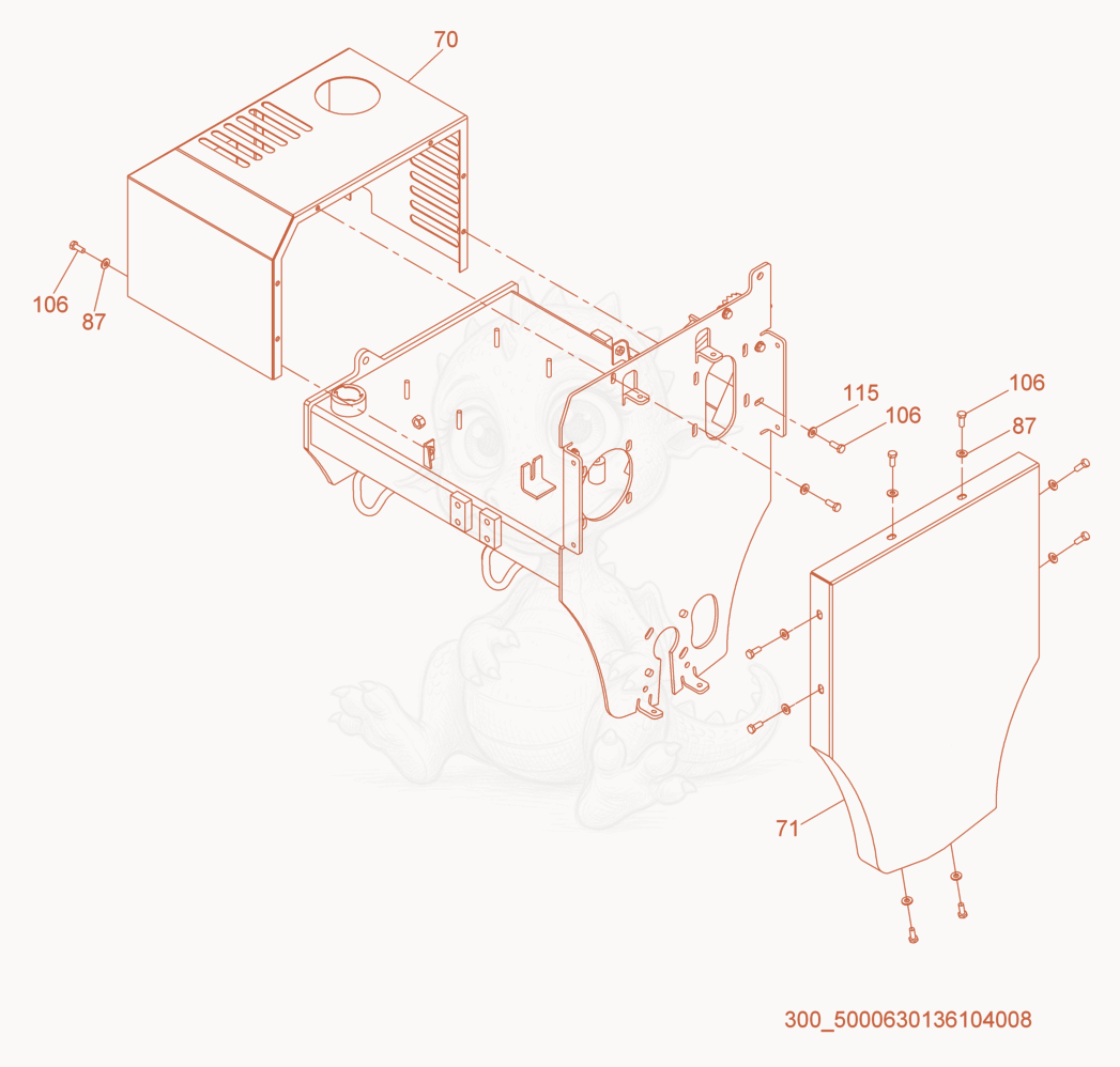 Despiece del Covers de una máquina Wacker Neuson RS600, con globos numerados