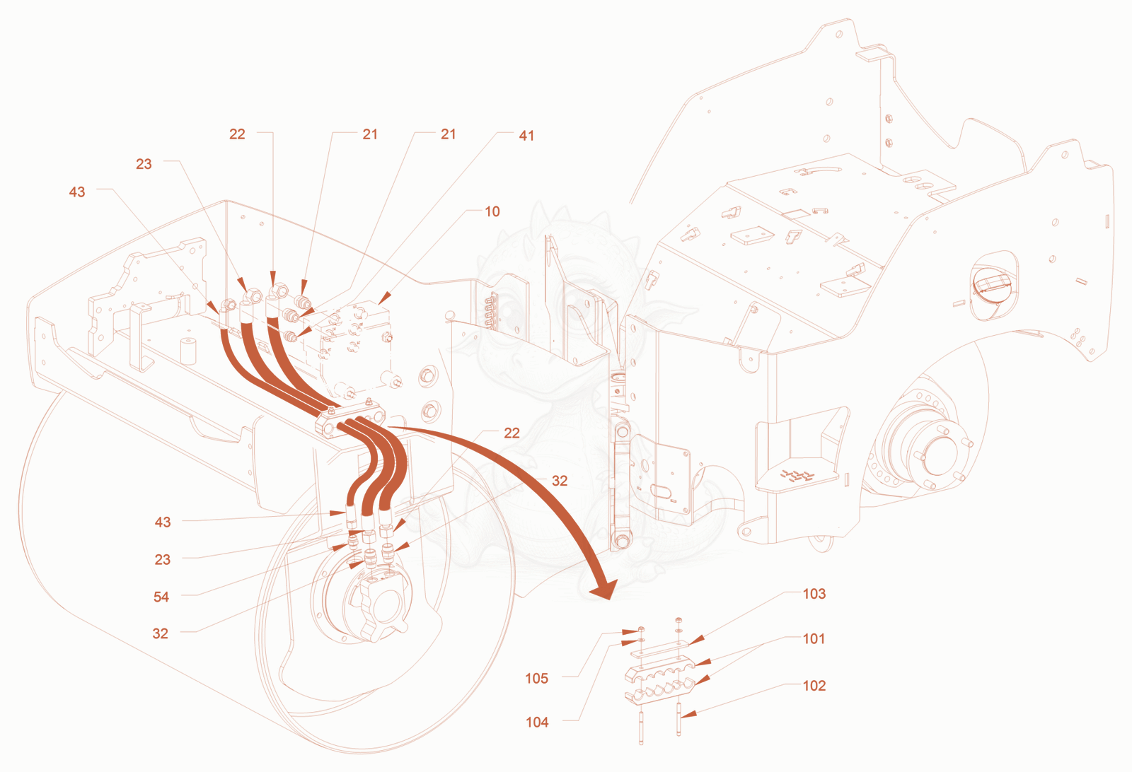 Exploded parts diagram of the advance drive of a Wacker Neuson RD24-100C.3, with numbered balloons