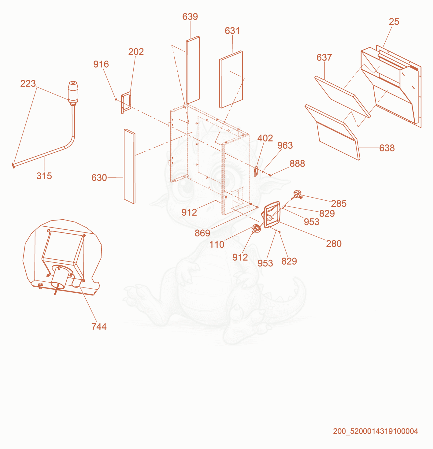 Exploded parts diagram of the Rear Enclosure w/Fuel Fill of a Wacker Neuson G50, with numbered balloons