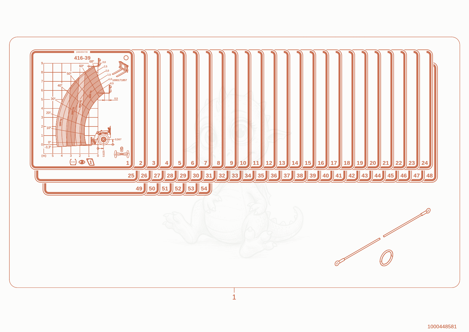 Exploded parts diagram of the carry load diagram of a Wacker Neuson TH942(416-39), with numbered balloons