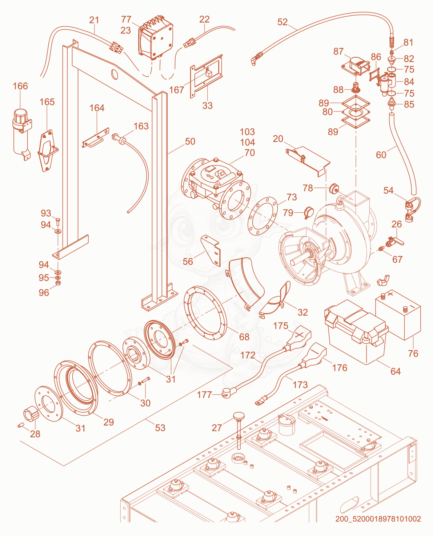 Exploded parts diagram of the Pump Mount of a Wacker Neuson APT6TCW, with numbered balloons