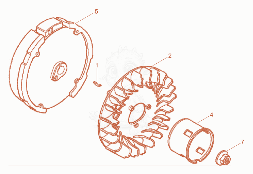 Despiece del Fly wheel de una máquina Wacker Neuson VP1030AW, con globos numerados