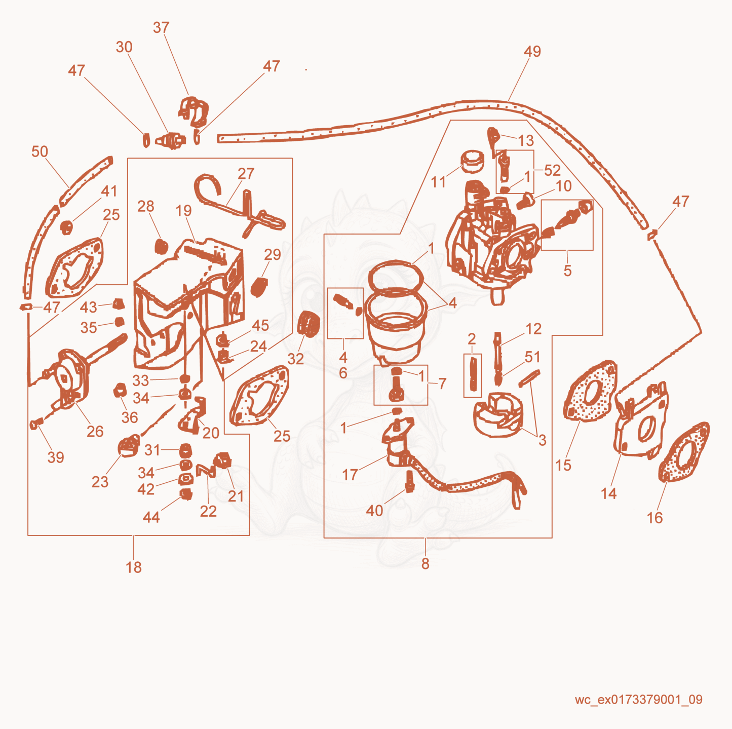 Exploded parts diagram of the Carburetor of a Wacker Neuson GP5600A, with numbered balloons