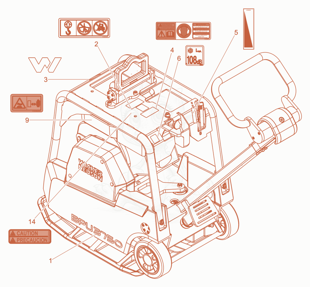 Exploded parts diagram of the Labels US of a Wacker Neuson BPU3750ATSUS, with numbered balloons