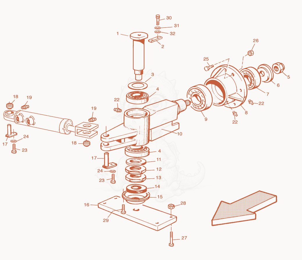 Exploded parts diagram of the Steering System Central Articulation of a Wacker Neuson RD25, with numbered balloons
