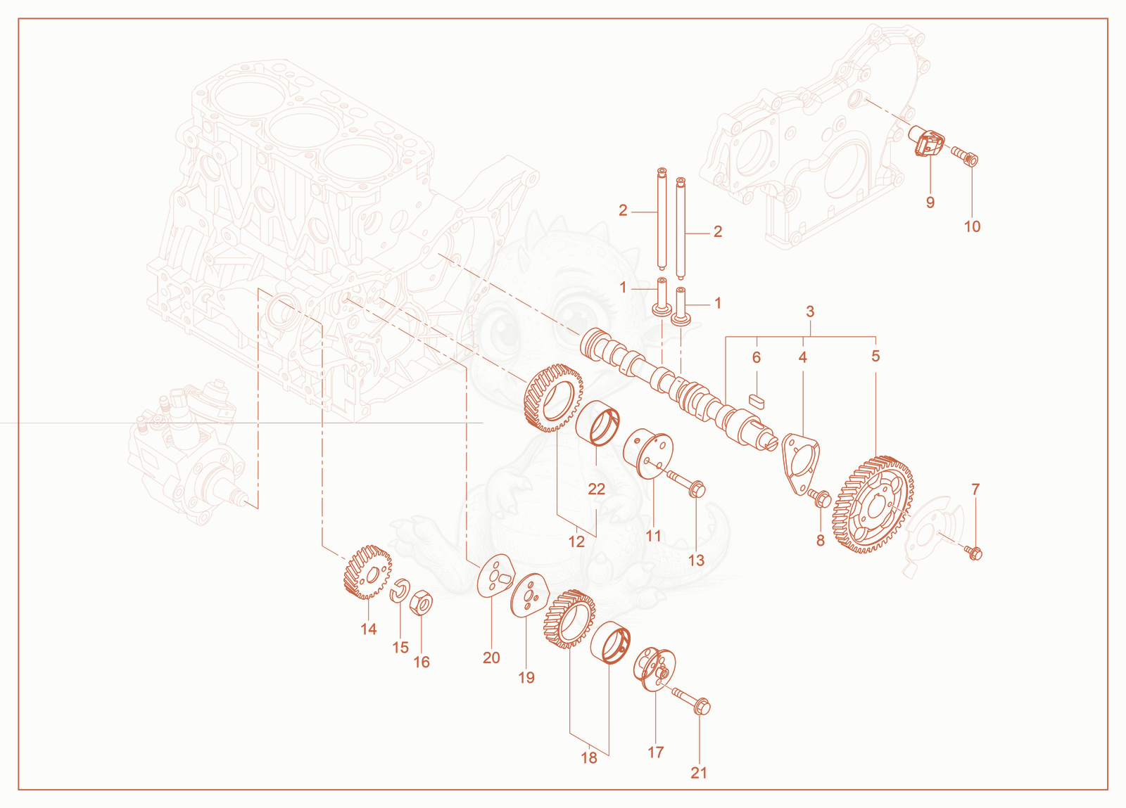 Exploded parts diagram of the Camshaft of a Wacker Neuson ET40(E33-01), with numbered balloons