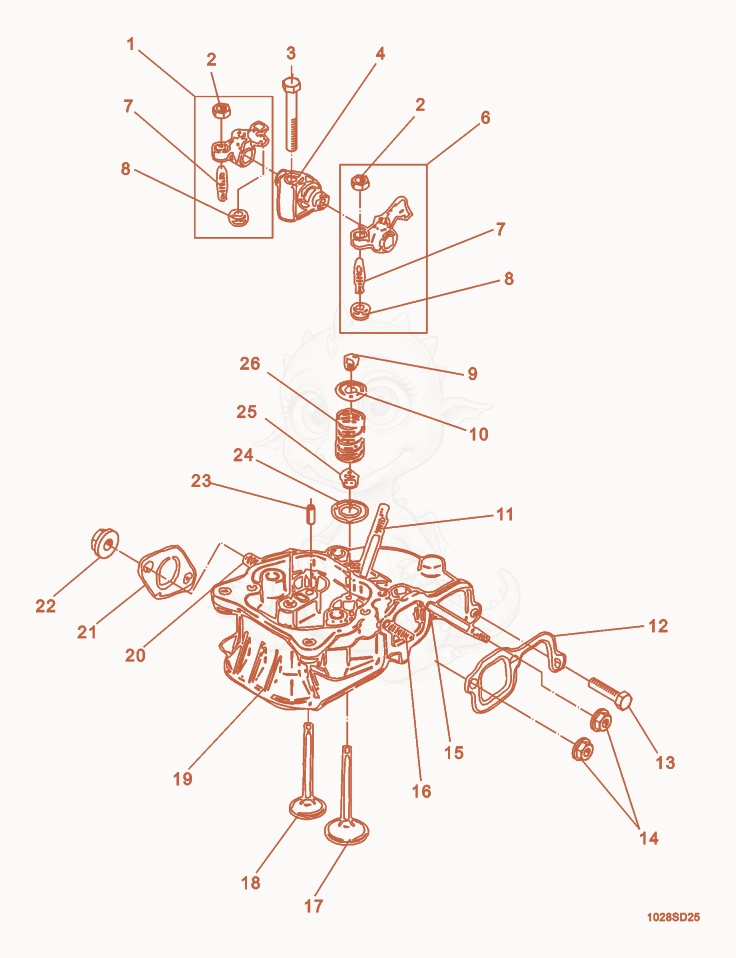 Exploded parts diagram of the Cylinder Head of a Wacker Neuson DS720, with numbered balloons