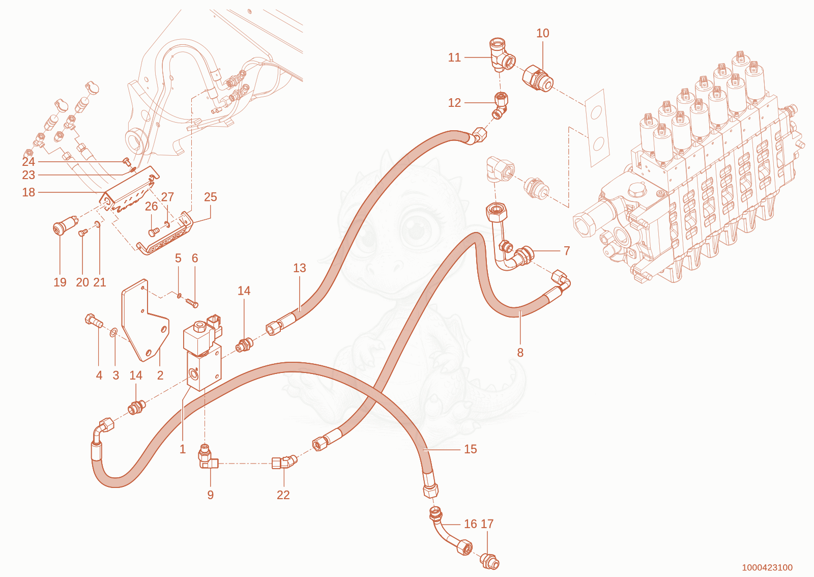 Exploded parts diagram of the Hydraulic circuit pressure discharge of a Wacker Neuson TH735(415-26), with numbered balloons