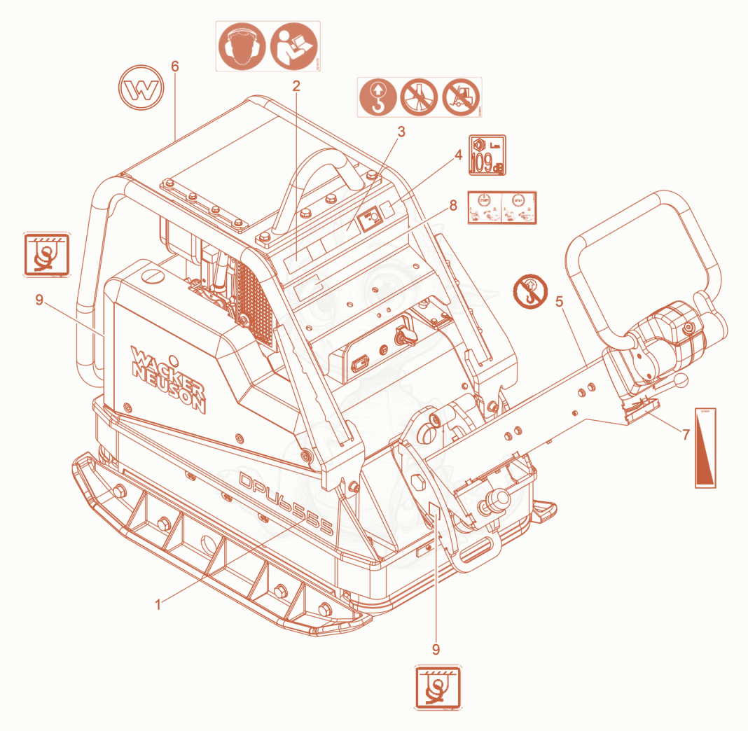 Exploded parts diagram of the Labels of a Wacker Neuson DPU6555HEHAP, with numbered balloons