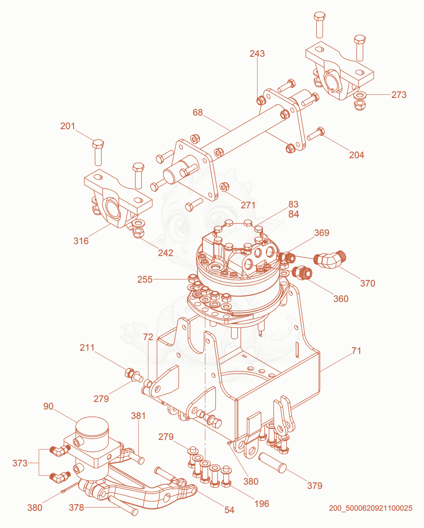 Exploded parts diagram of the Drive Motor Housing-Left of a Wacker Neuson CRT60-66K, with numbered balloons