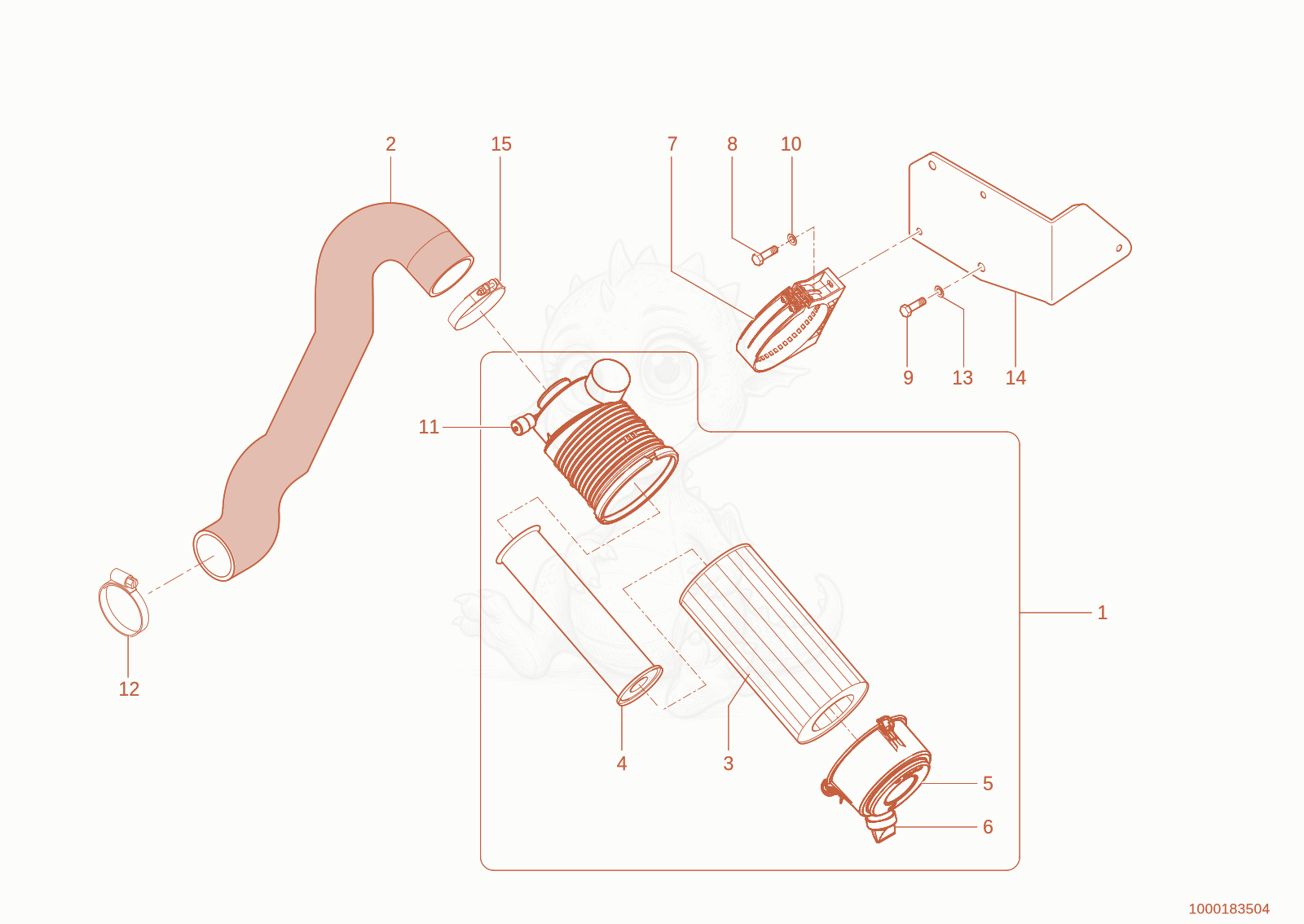 Exploded parts diagram of the Induction system of a Wacker Neuson 1150, with numbered balloons