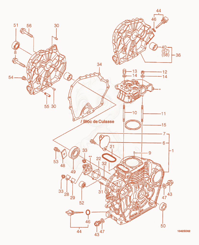 Exploded parts diagram of the Engine Block of a Wacker Neuson PT2Y, with numbered balloons