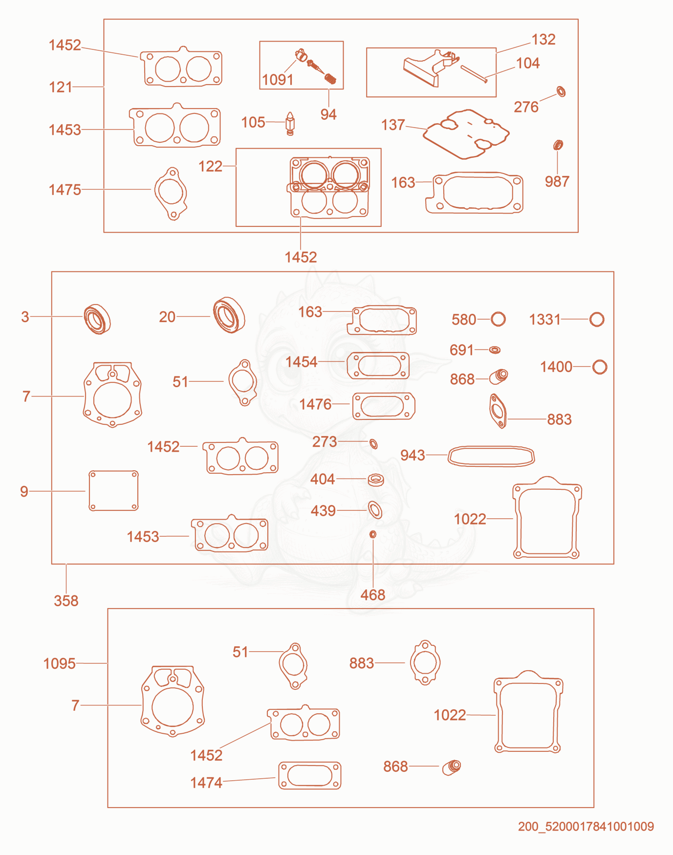 Exploded parts diagram of the Valve Kit/Engine Gasket Kit/Carburetor Kit of a Wacker Neuson CRT48-35V-PS, with numbered balloons