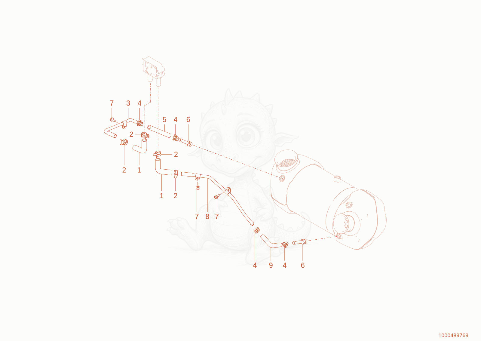Exploded parts diagram of the exhaust pipe of a Wacker Neuson EW100-2, with numbered balloons