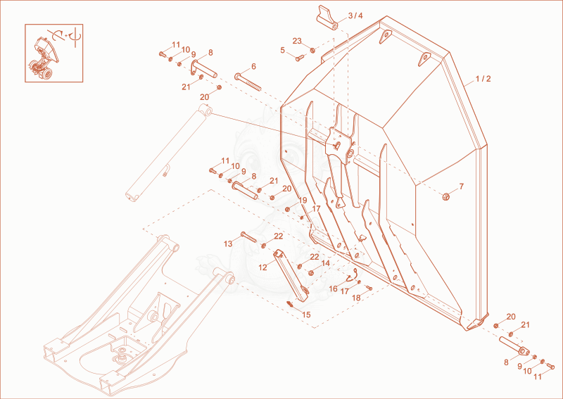 Exploded parts diagram of the skip (option) of a Wacker Neuson DW20, with numbered balloons