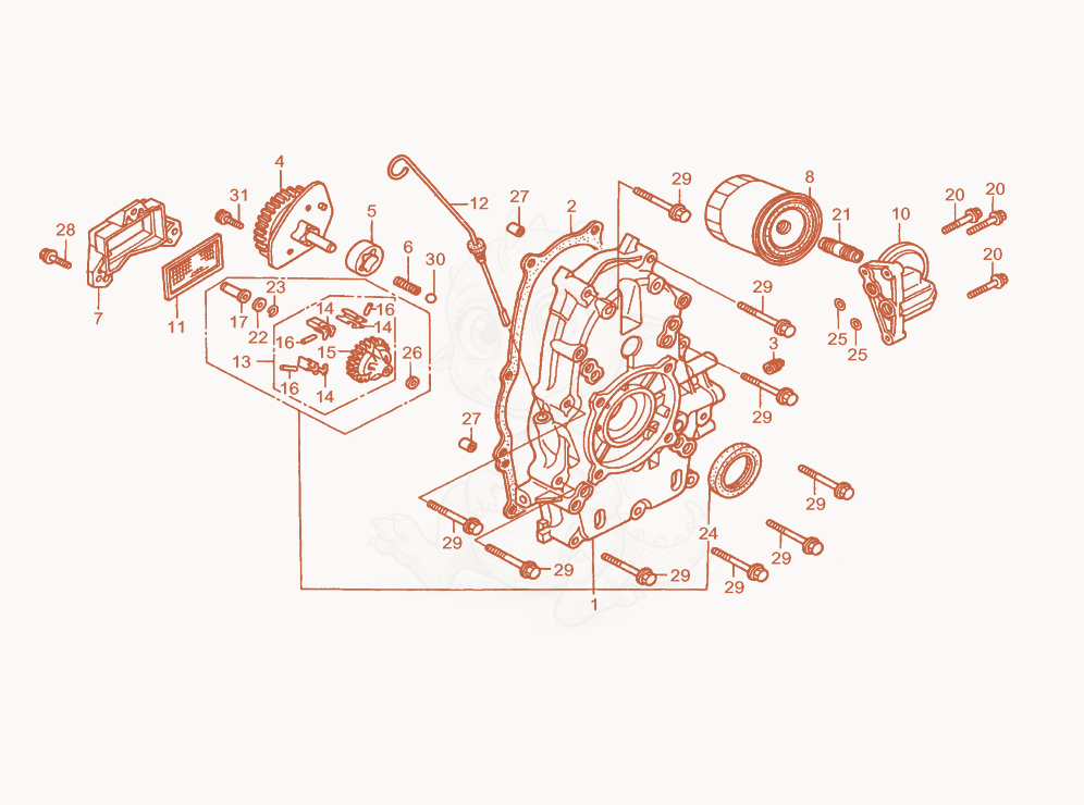 Exploded parts diagram of the Crankcase Cover of a Wacker Neuson GS12AI, with numbered balloons