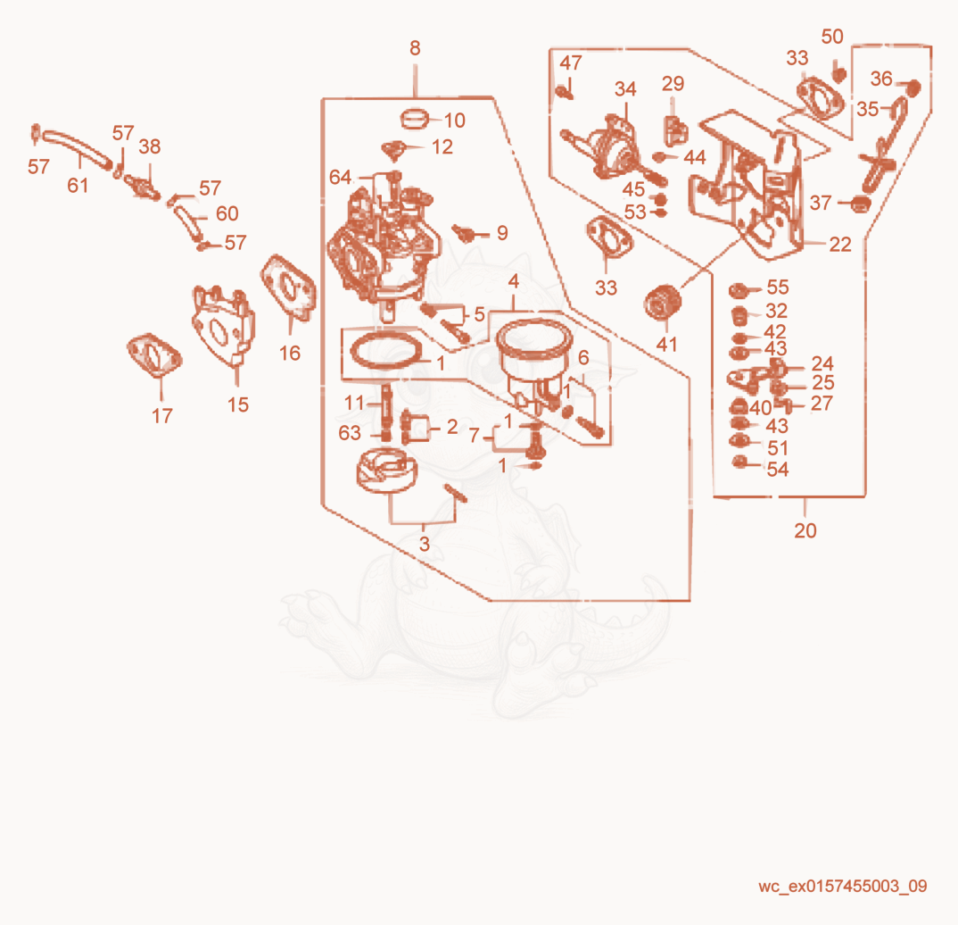Exploded parts diagram of the Carburetor cpl. of a Wacker Neuson GV7000A, with numbered balloons