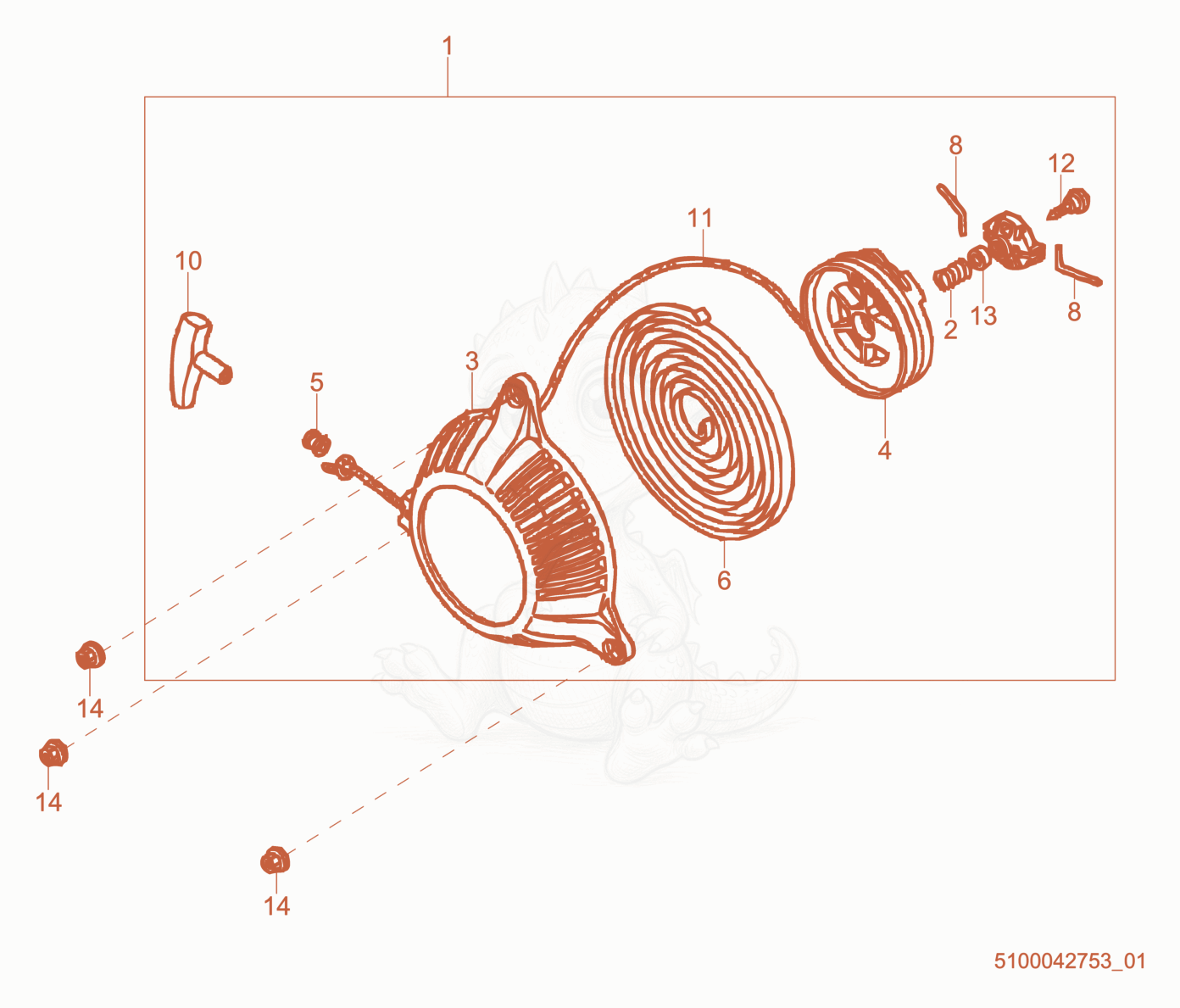 Exploded parts diagram of the Starter cpl. of a Wacker Neuson BV50A-H, with numbered balloons