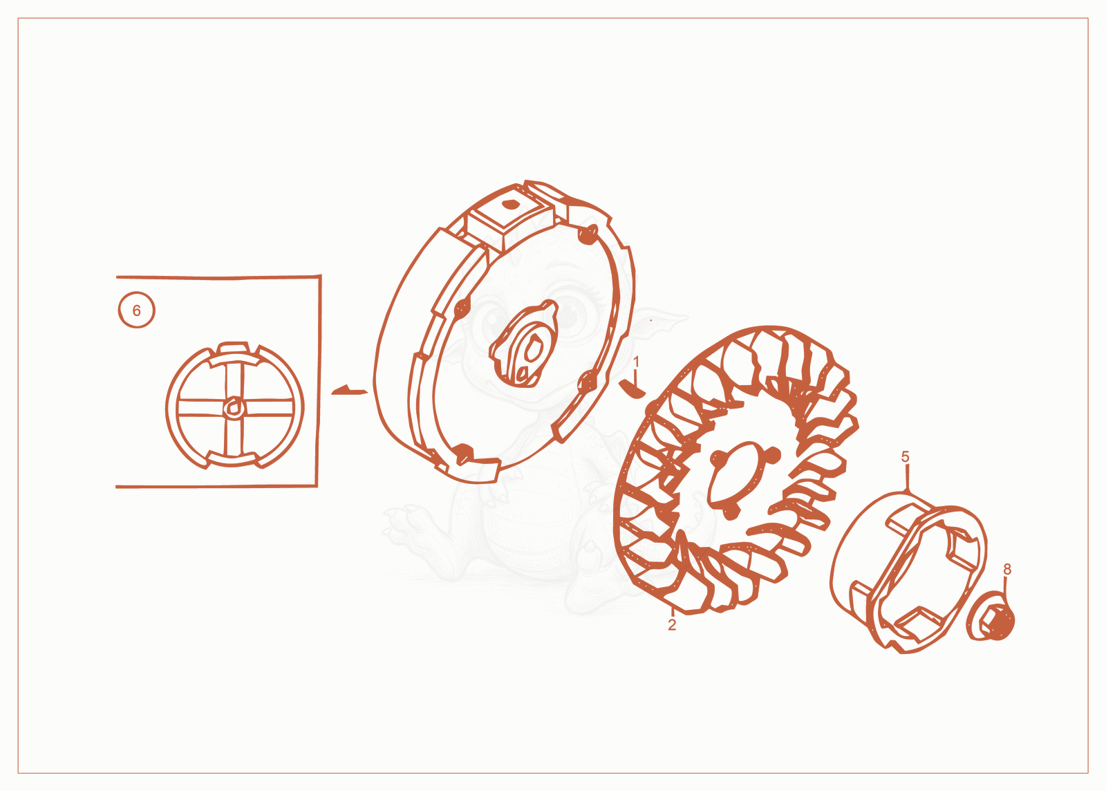 Exploded parts diagram of the Flywheel of a Wacker Neuson PDI3A(I), with numbered balloons