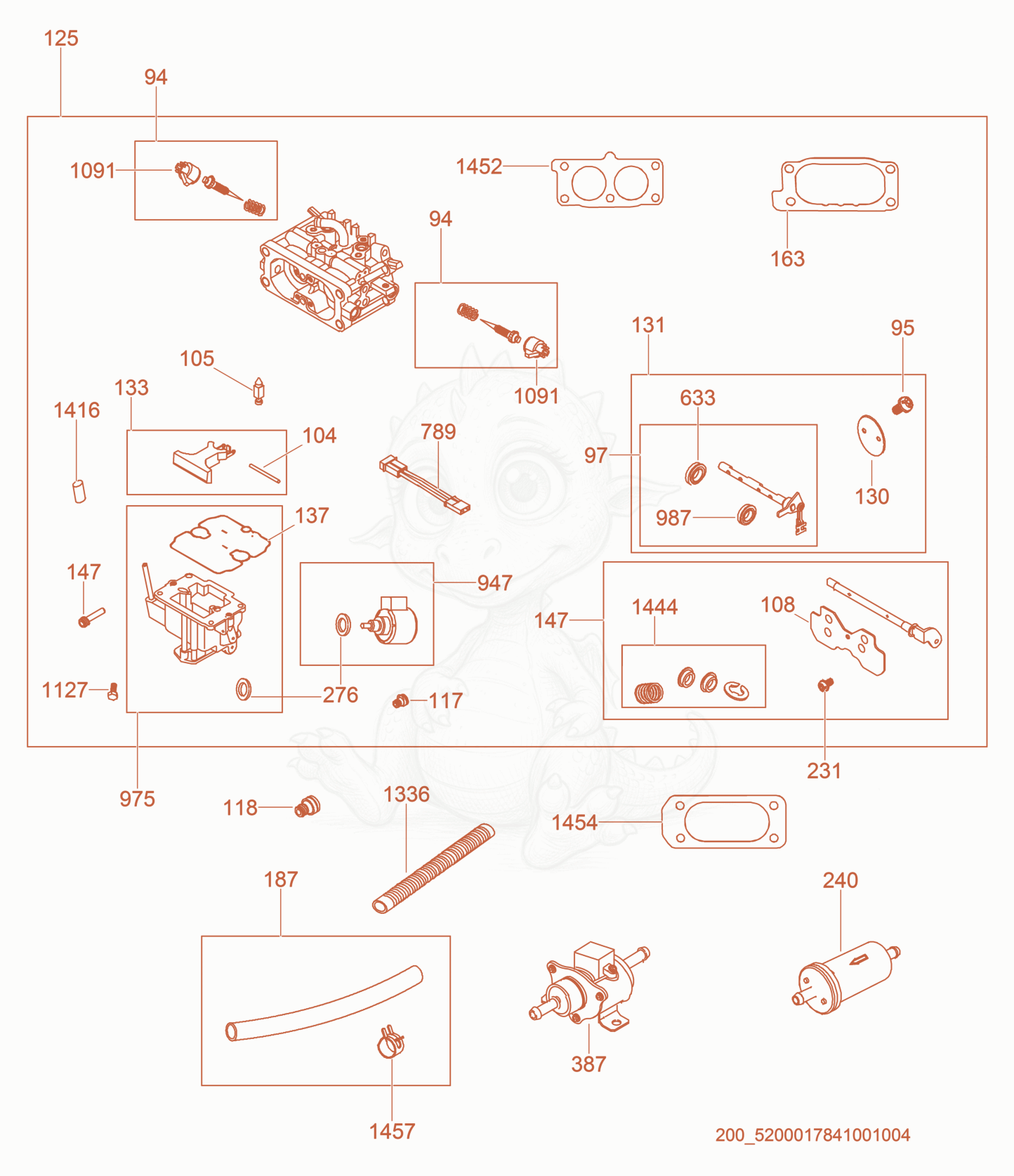 Exploded parts diagram of the Carburetor cpl. of a Wacker Neuson CRT48-35V-PS, with numbered balloons