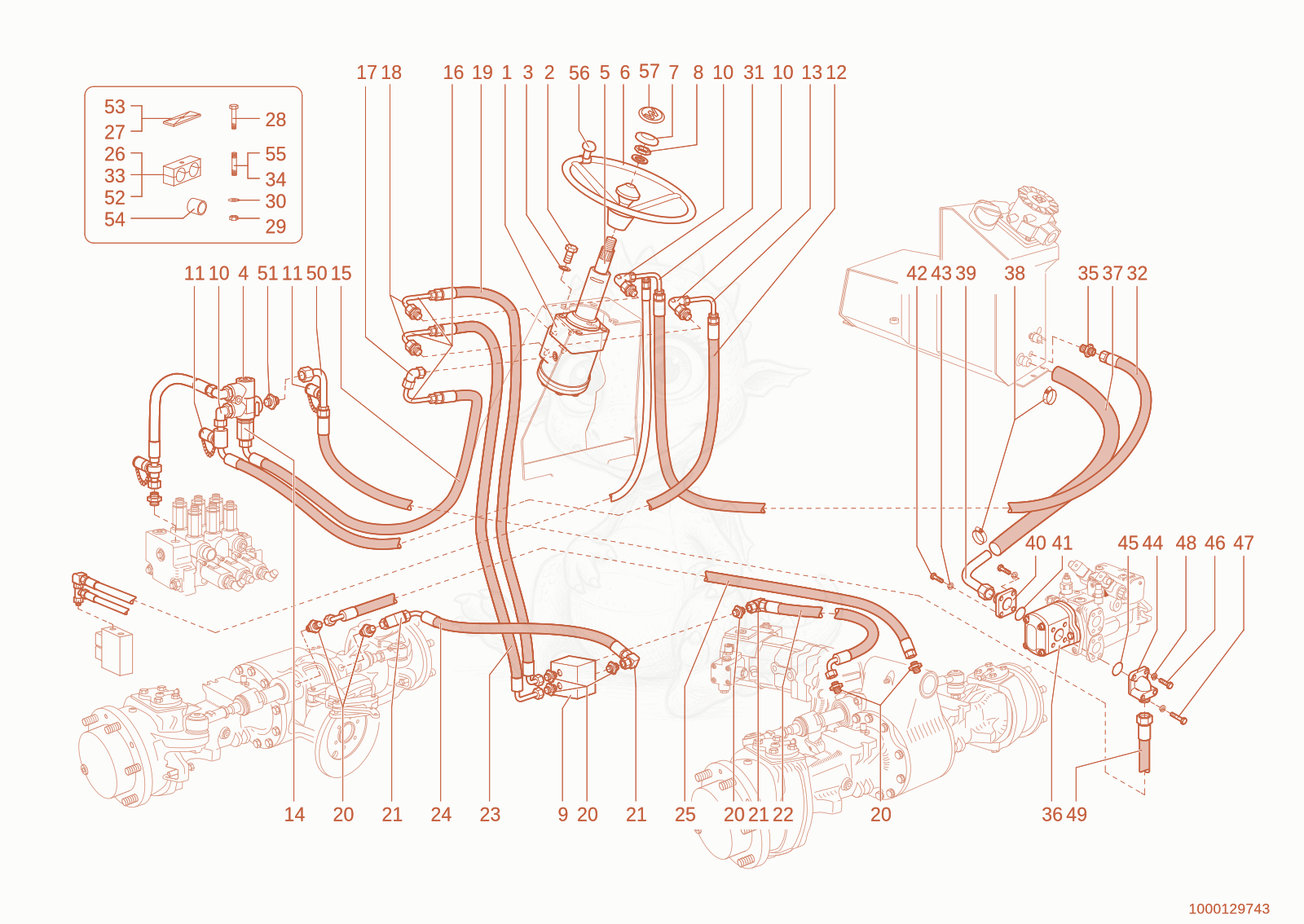 Exploded parts diagram of the steering unit of a Wacker Neuson 280, with numbered balloons
