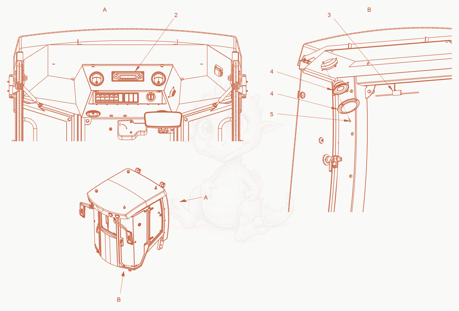 Exploded parts diagram of the Radio of a Wacker Neuson RD45-140, with numbered balloons