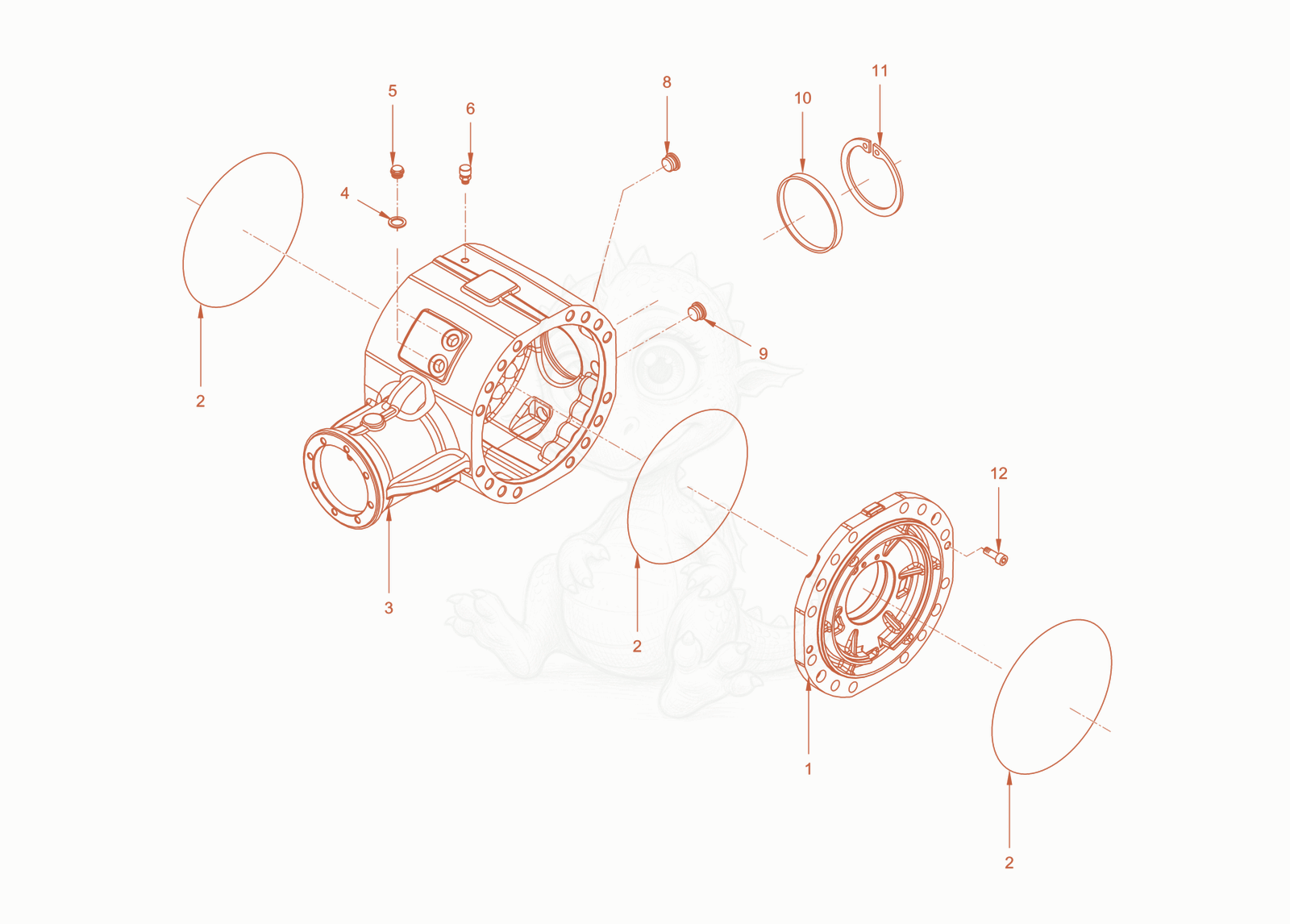 Exploded parts diagram of the axle of a Wacker Neuson RC110CAB, with numbered balloons