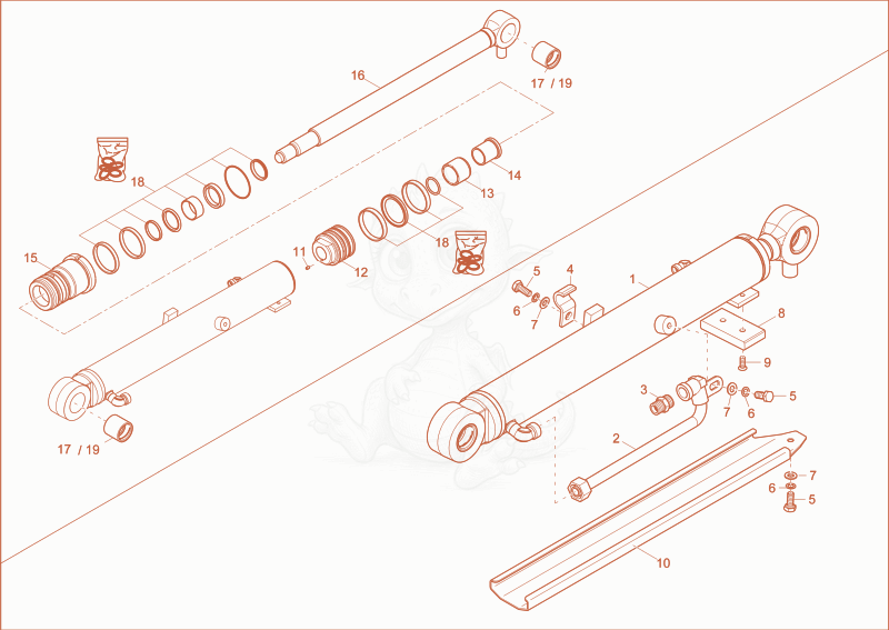 Exploded parts diagram of the boom cylinder of a Wacker Neuson EZ28, with numbered balloons