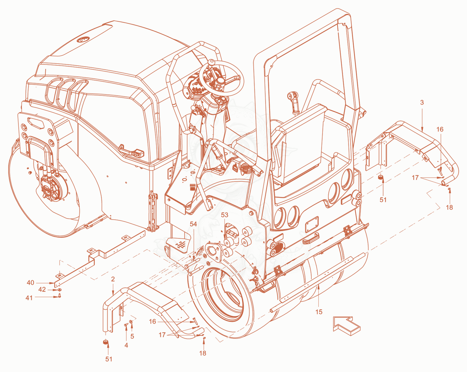 Exploded parts diagram of the thermal aprons of a Wacker Neuson RD24-100C.3, with numbered balloons