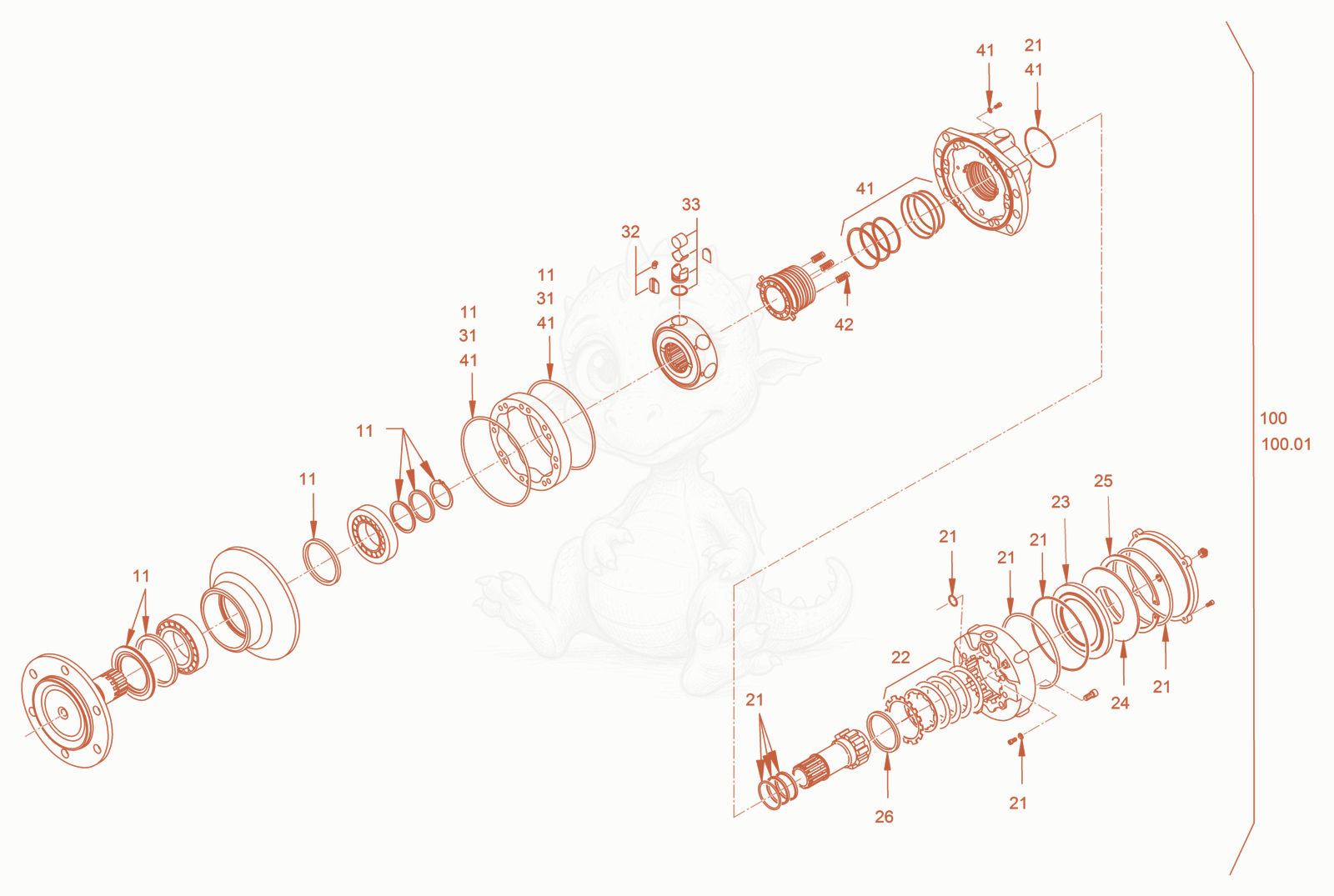 Exploded parts diagram of the Gear Hub Motor of a Wacker Neuson RC70VOUS, with numbered balloons