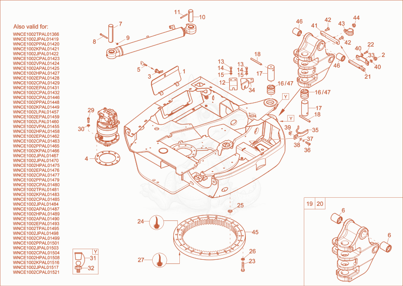 Exploded parts diagram of the chassis of a Wacker Neuson EZ28, with numbered balloons