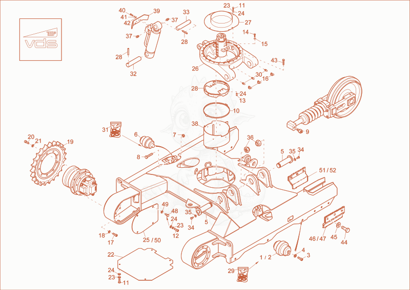 Exploded parts diagram of the TRACKLAYING GEAR (OPTION) of a Wacker Neuson EZ28, with numbered balloons