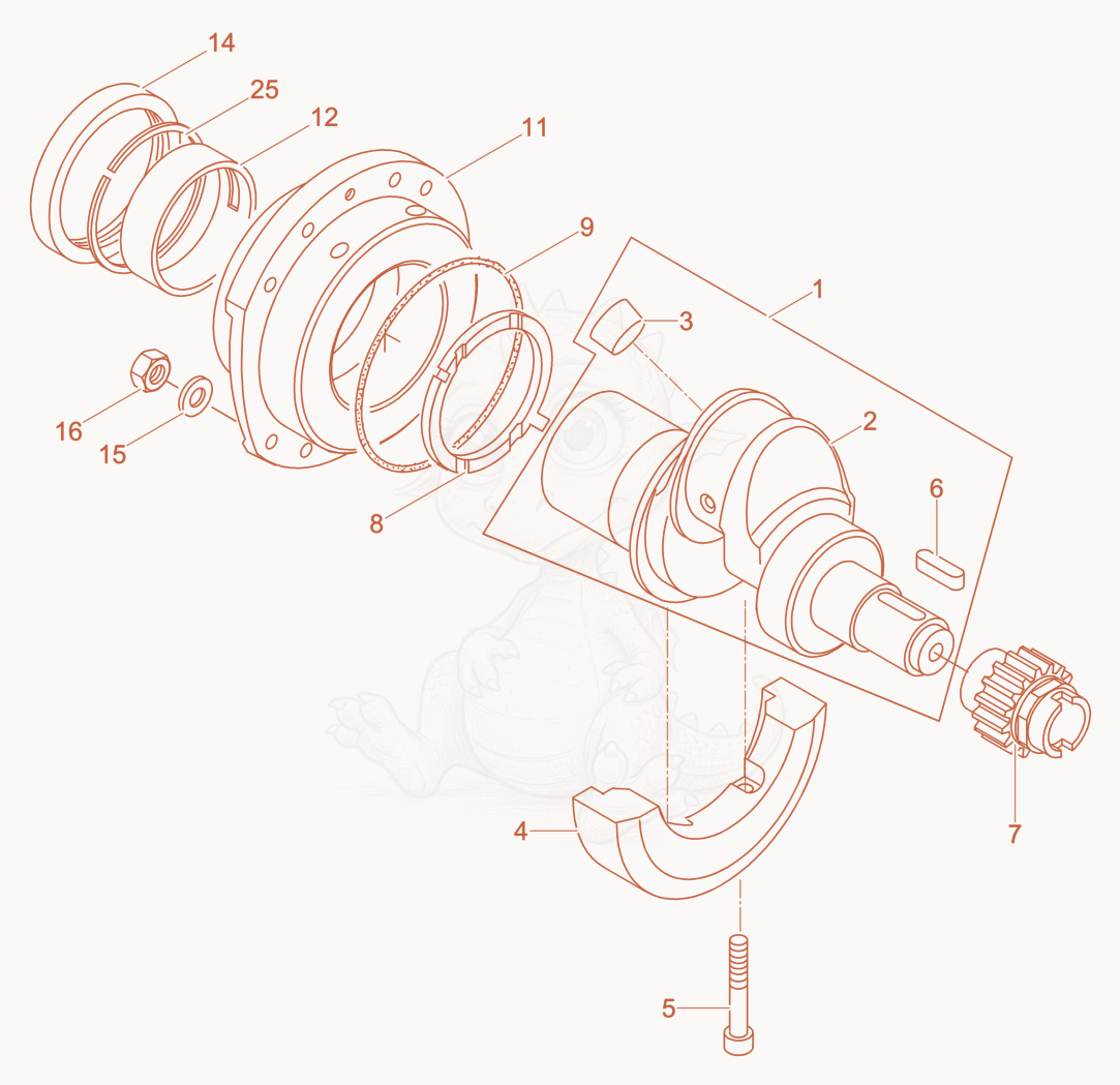 Despiece del Crankshaft - Mounting flange de una máquina Wacker Neuson DPU5545HE, con globos numerados