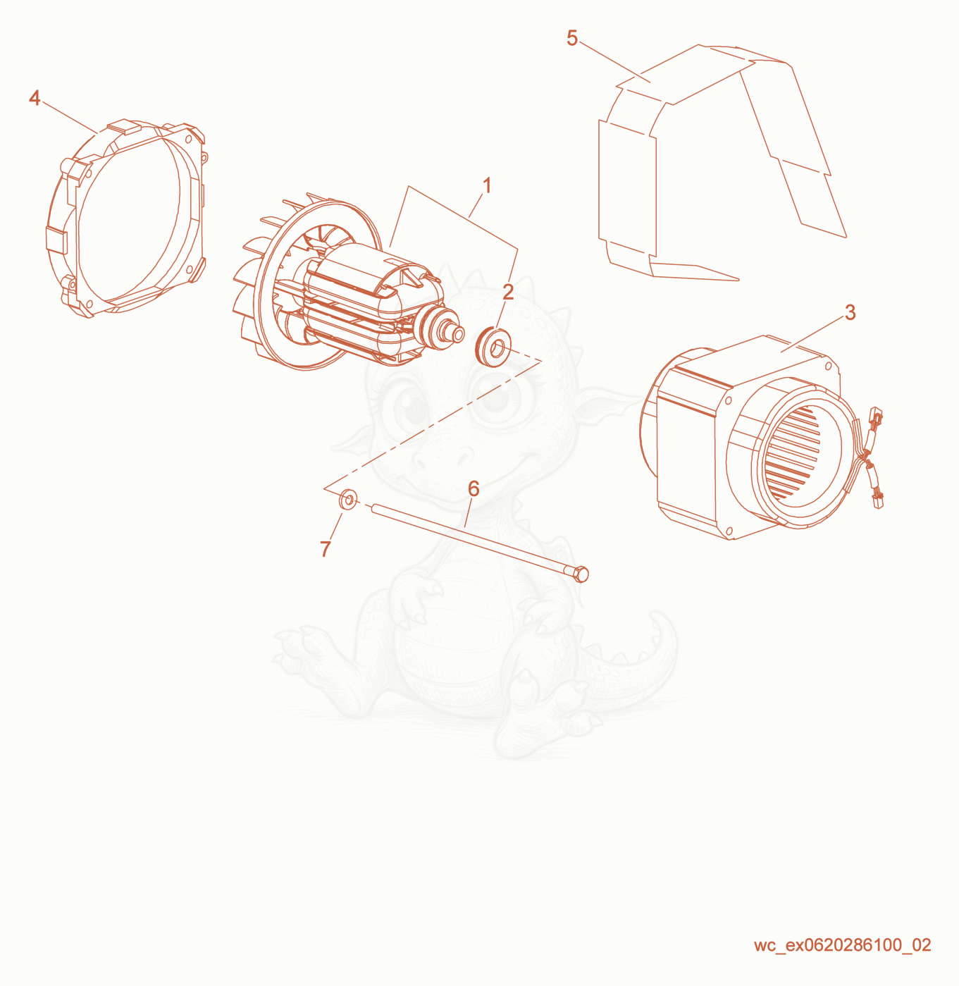 Exploded parts diagram of the Rotor & Stator of a Wacker Neuson GV2500A, with numbered balloons