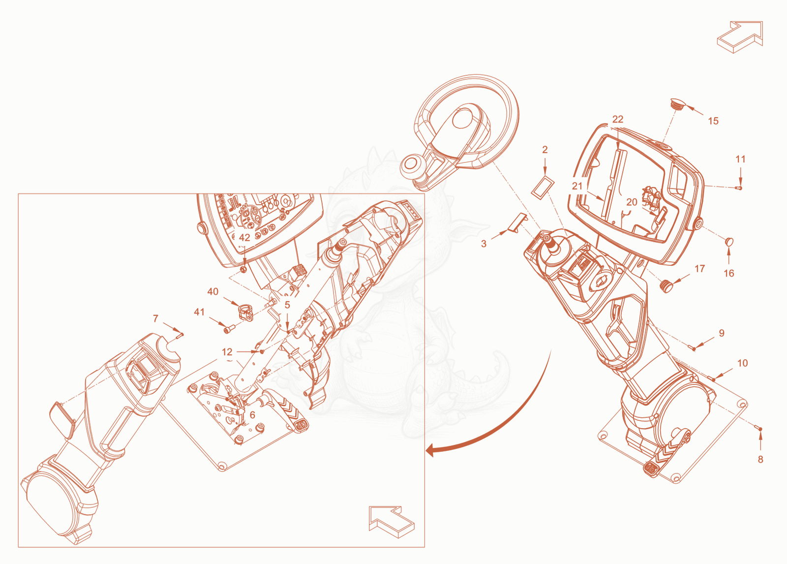Exploded parts diagram of the canopies and covers of a Wacker Neuson RC110CAB, with numbered balloons