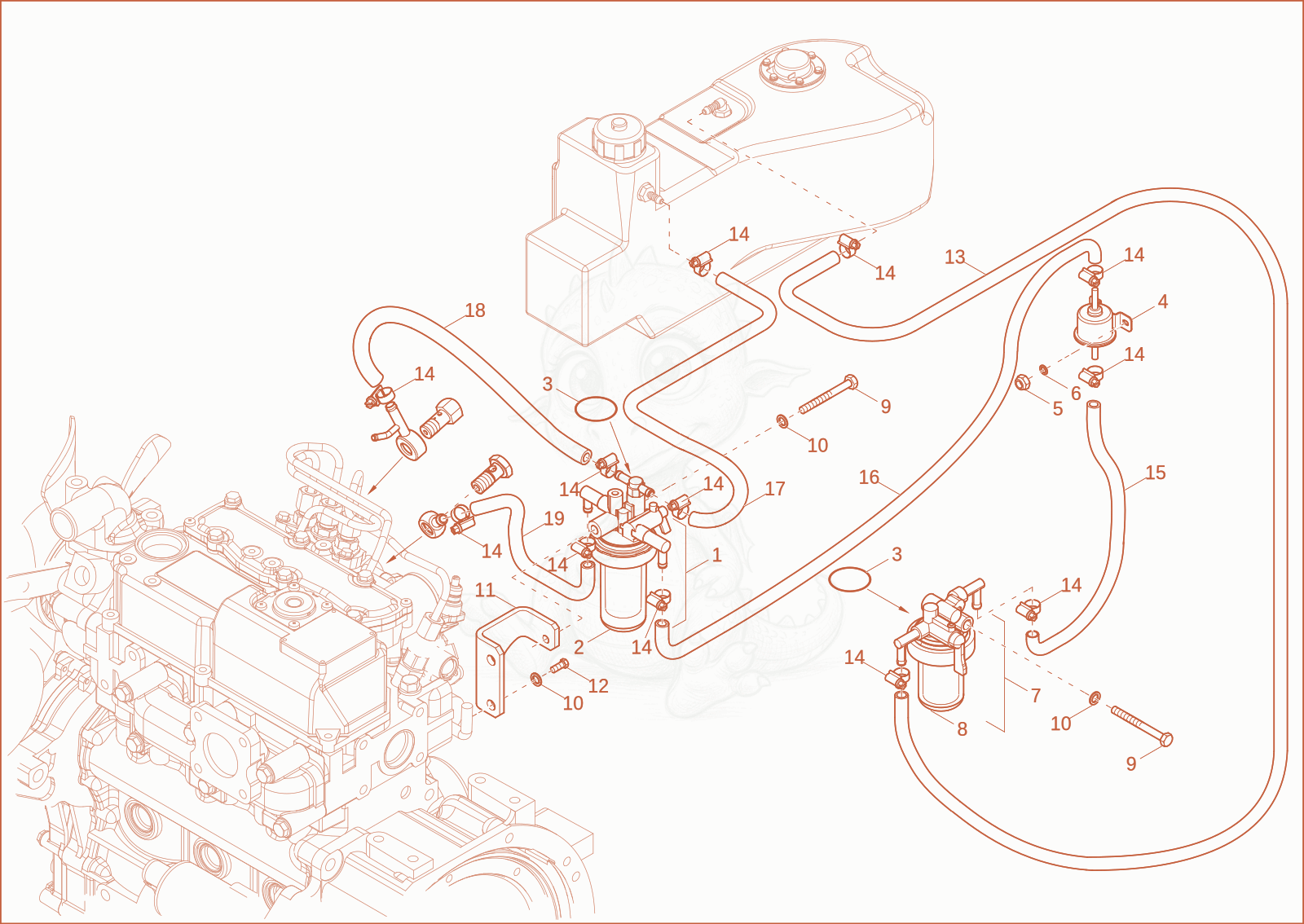 Exploded parts diagram of the FUEL SUPPLY (Option) SPC of a Wacker Neuson ET08, with numbered balloons