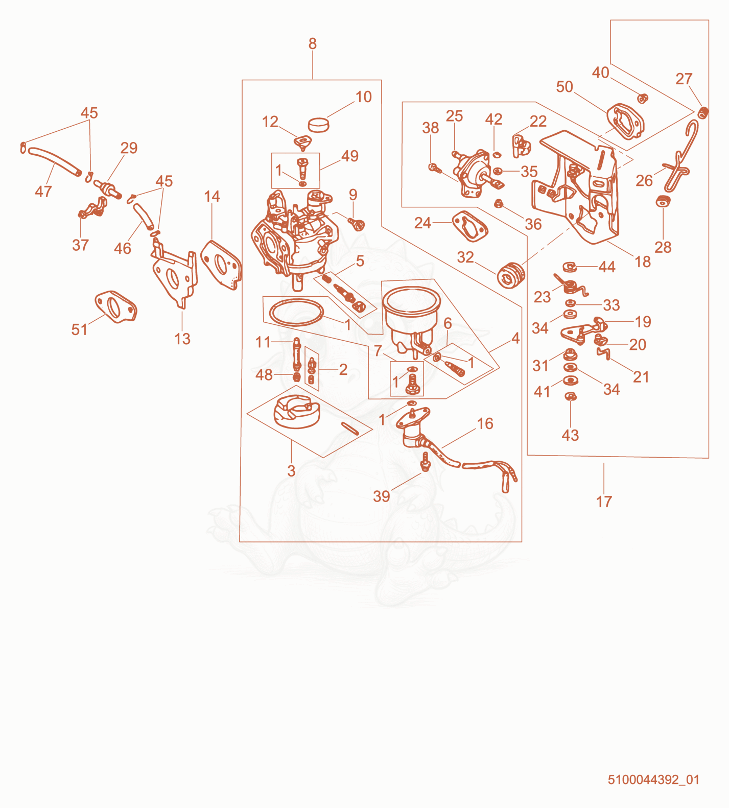 Exploded parts diagram of the Carburetor cpl. of a Wacker Neuson GP6600A, with numbered balloons