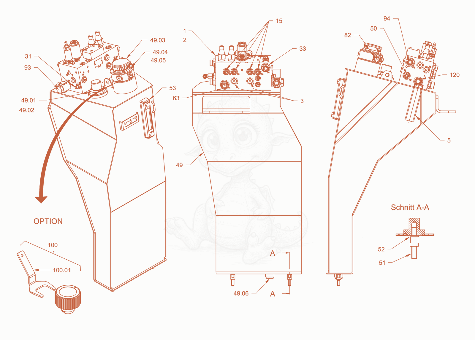 Exploded parts diagram of the oil tank of a Wacker Neuson RD45-140C, with numbered balloons