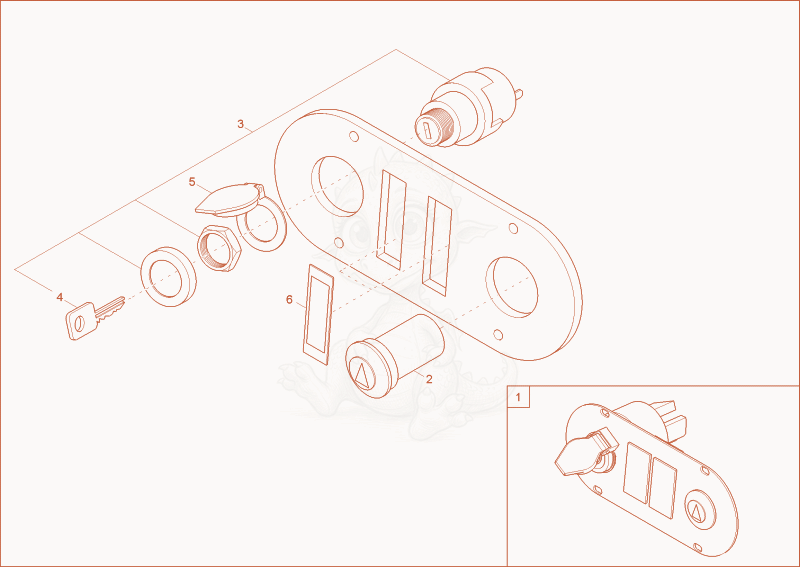 Exploded parts diagram of the ignition lock - plate of a Wacker Neuson 3501AB, with numbered balloons