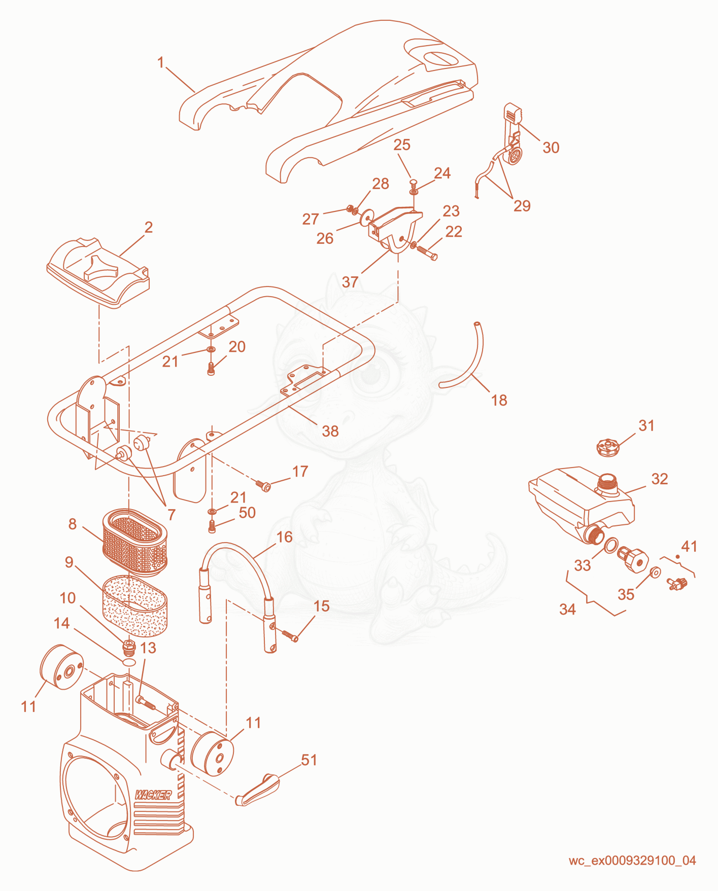 Exploded parts diagram of the Guide Handle cpl. of a Wacker Neuson BS600-4, with numbered balloons