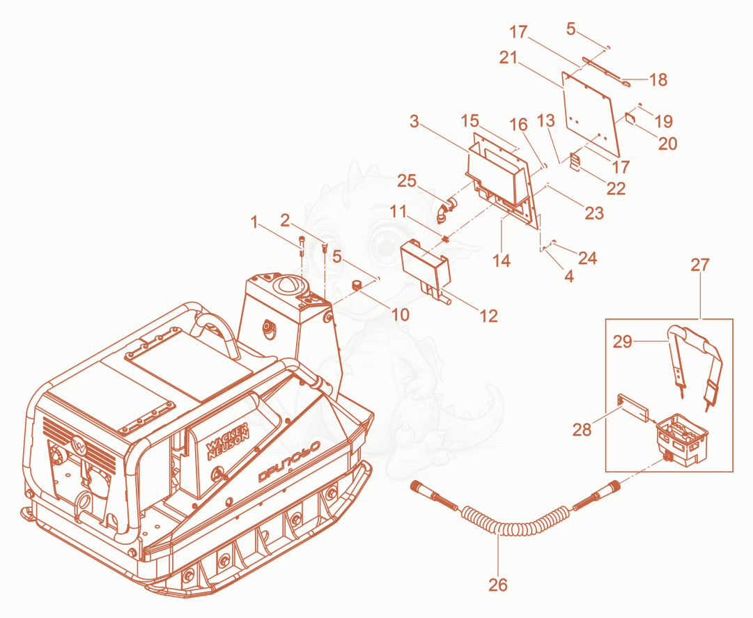 Exploded parts diagram of the Vibratory Plate cpl. of a Wacker Neuson DPU7060SC, with numbered balloons