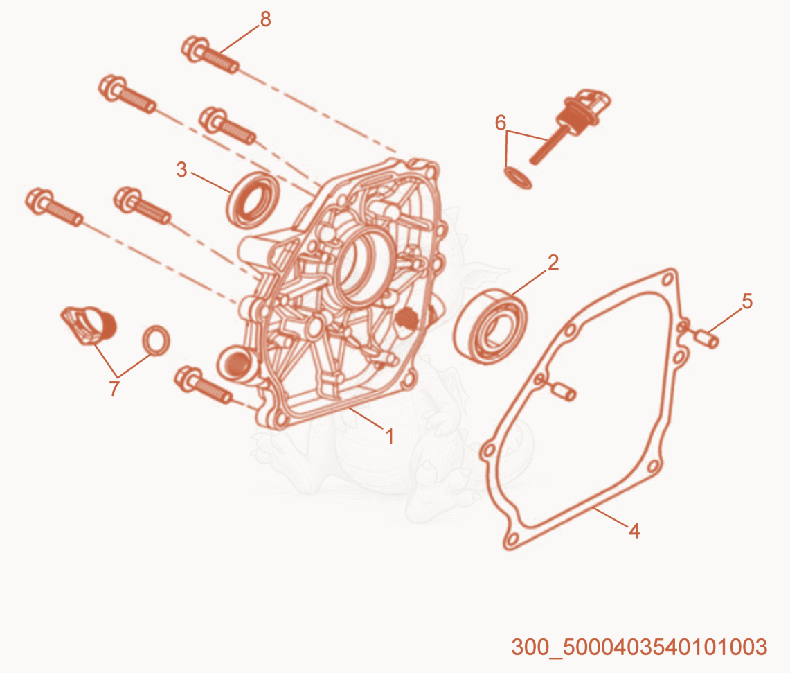 Exploded parts diagram of the Crankcase Cover of a Wacker Neuson MP15, with numbered balloons