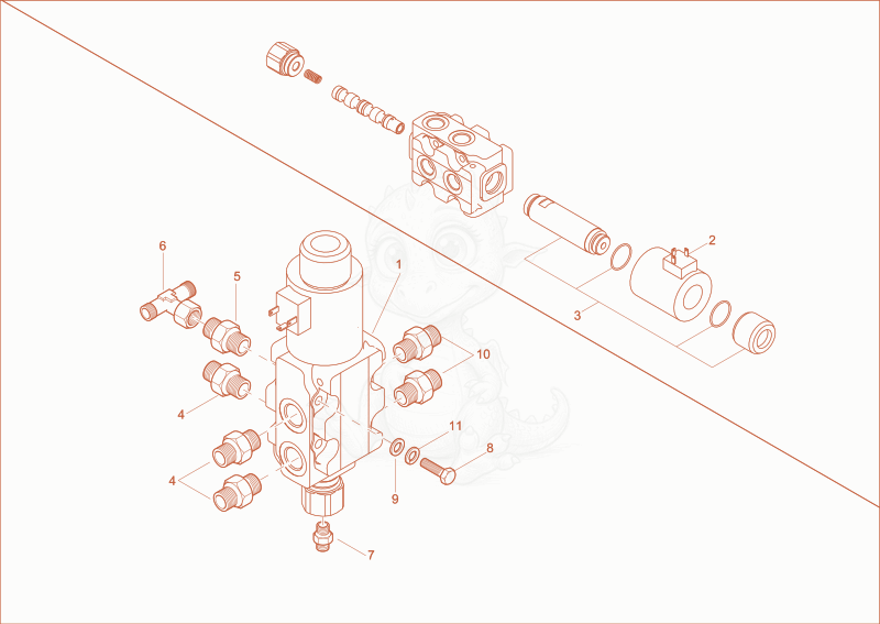 Exploded parts diagram of the change over valve of a Wacker Neuson 2503, with numbered balloons