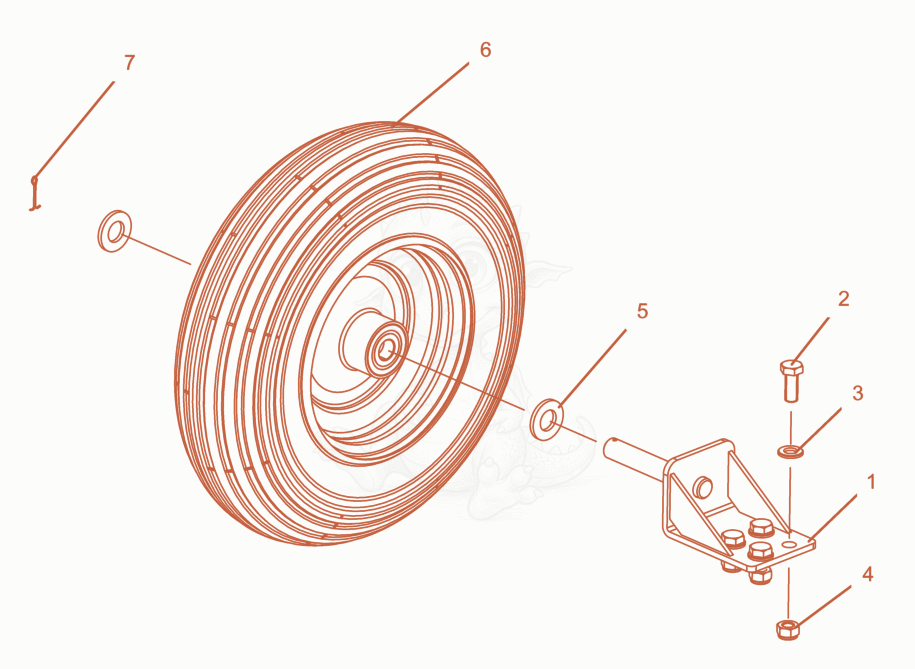Exploded parts diagram of the Wheel of a Wacker Neuson PTS4V, with numbered balloons