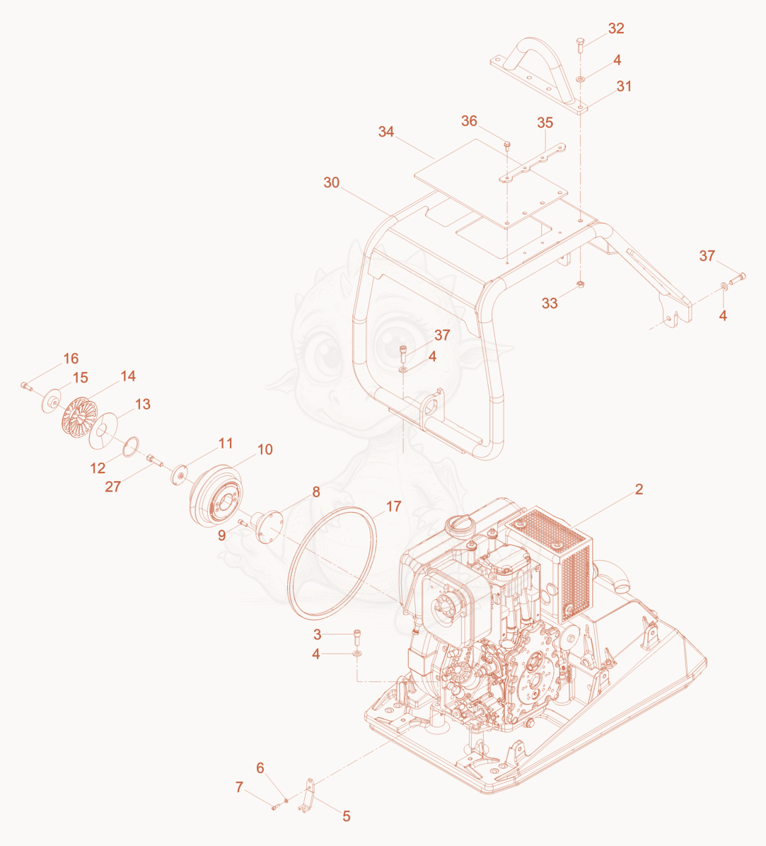 Exploded parts diagram of the Upper Mass cpl. of a Wacker Neuson DPU6055WC, with numbered balloons