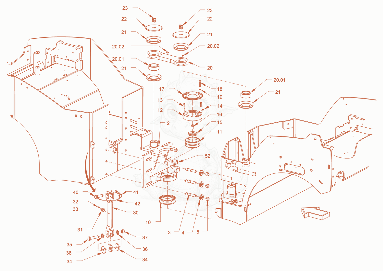 Exploded parts diagram of the centre pivot assembly of a Wacker Neuson RD24-100C, with numbered balloons
