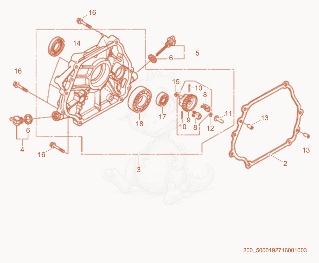Exploded parts diagram of the Crankcase Cover of a Wacker Neuson CT36-8A-V, with numbered balloons