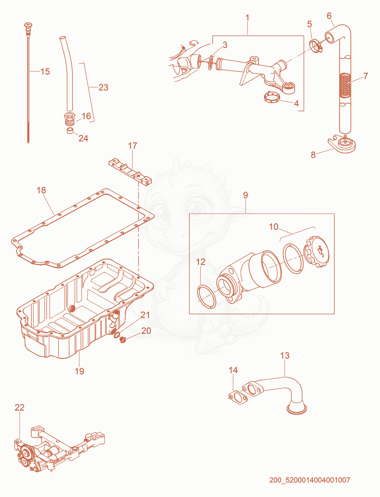 Exploded parts diagram of the Dipstick/Oil Pump of a Wacker Neuson G60, with numbered balloons
